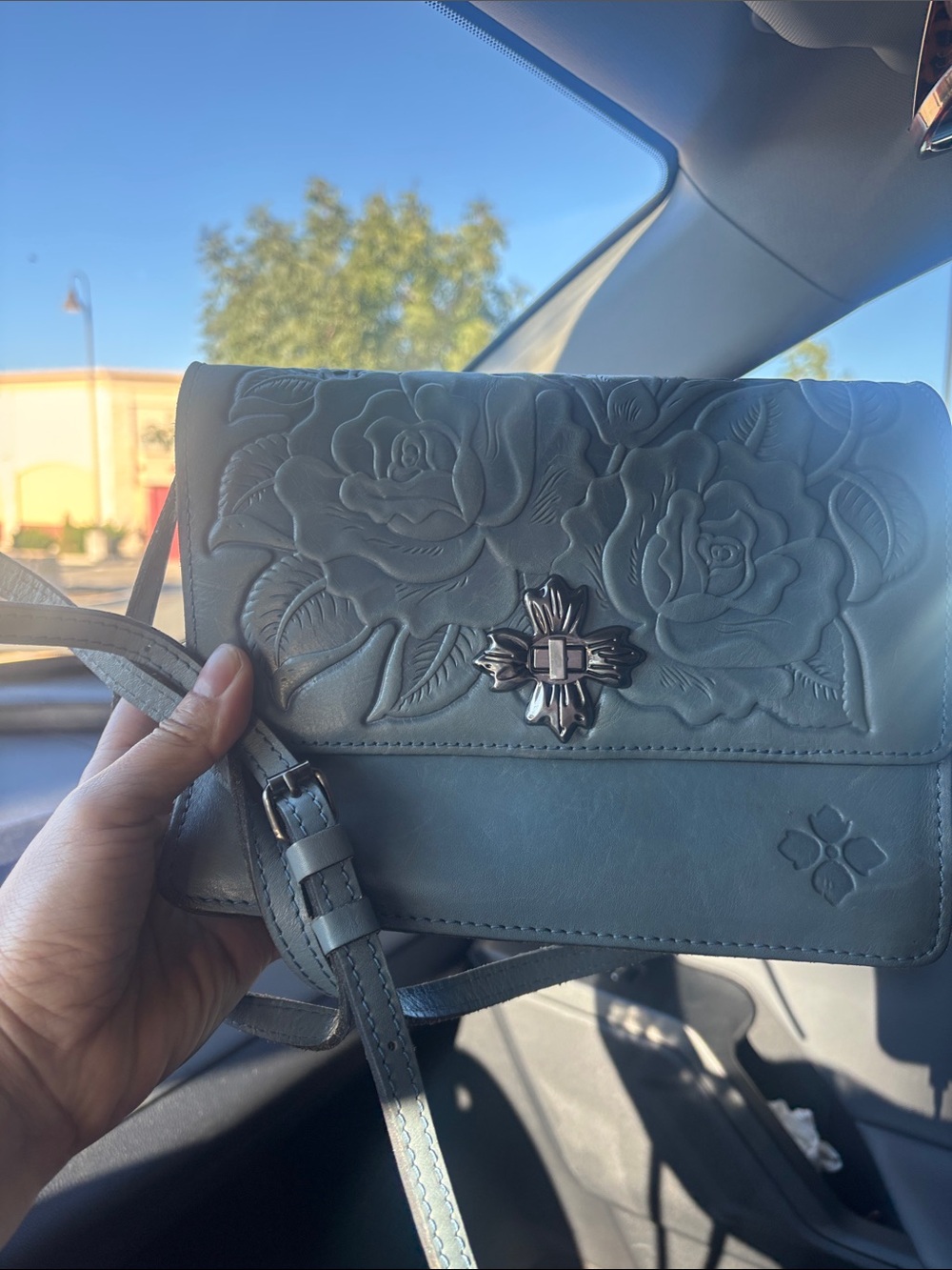 Patricia Nash Lanza Turquoise Blue Floral Tooled Leather Crossbody Bag